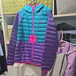 Columbia Pink,aqua Blue and Purple Puffer Women's Jacket Size Medium BNWOT